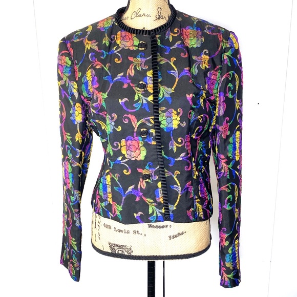 Doncaster Cropped Fitted Floral Blazer 12 Vintage - Picture 2 of 16